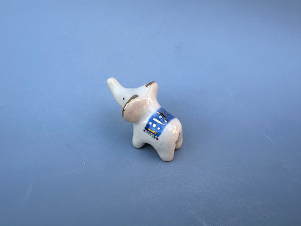 Tiny Guardian: Baby Elephant Figurine with BLUE blanket, Ceramic Sculpture