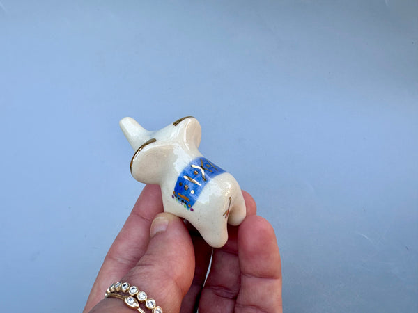 Tiny Guardian: Baby Elephant Figurine with BLUE blanket, Ceramic Sculpture