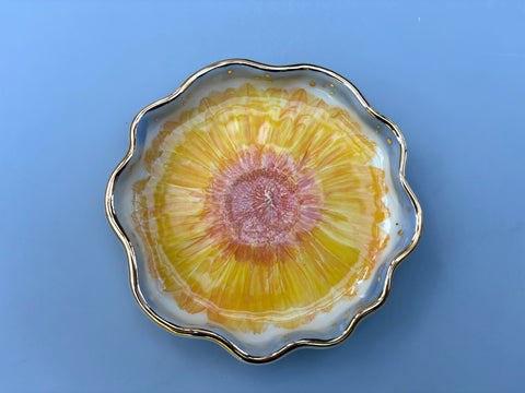 Sunflower Jewelry Dish, Ceramic with Gold Accents