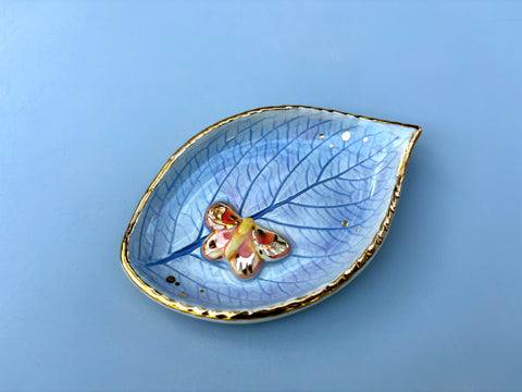 Small  Butterfly Jewelry Leaf Dish with Gold Accent
