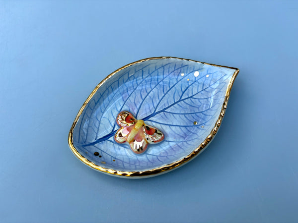 Small  Butterfly Jewelry Leaf Dish with Gold Accent