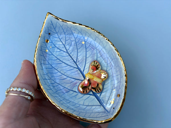 Small  Butterfly Jewelry Leaf Dish with Gold Accent