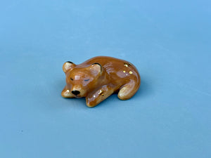 Tiny Guardian: Brown Bear Figurine Ceramic Sculpture with 22kt gold