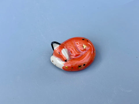 Tiny Guardian: Red Fox Figurine Ceramic Sculpture with 22kt gold
