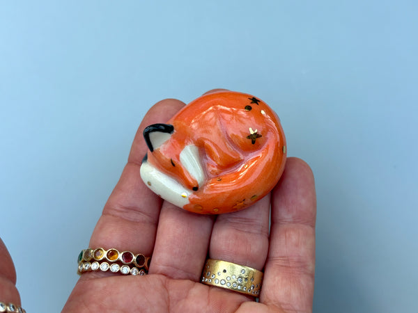 Tiny Guardian: Red Fox Figurine Ceramic Sculpture with 22kt gold