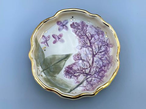Lilac Jewelry Holder, Ceramic Dish with Flower Imprint