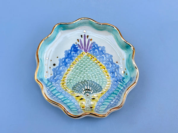 Scottish Thistle Lace Jewelry Holder, Ceramic Jewelry Dish with Gold Accents