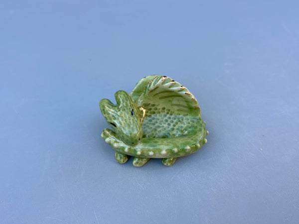Tiny Guardian: Dragon Figurine Ceramic Sculpture with 22kt gold
