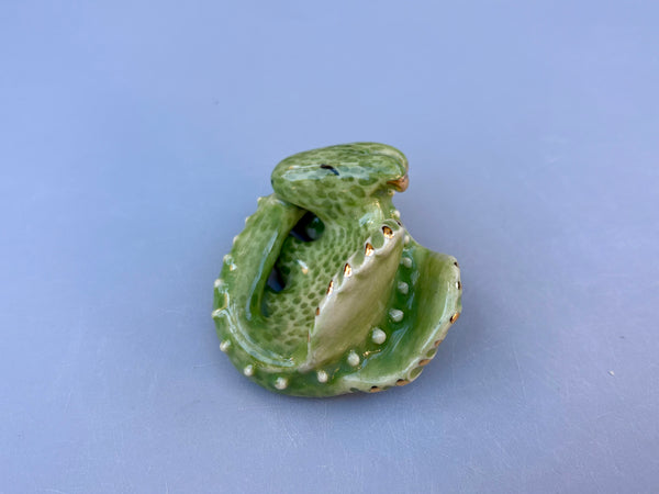 Tiny Guardian: Dragon Figurine Ceramic Sculpture with 22kt gold