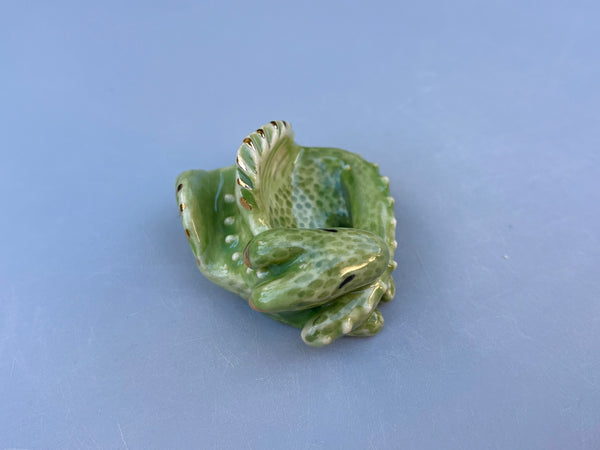 Tiny Guardian: Dragon Figurine Ceramic Sculpture with 22kt gold