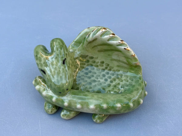 Tiny Guardian: Dragon Figurine Ceramic Sculpture with 22kt gold