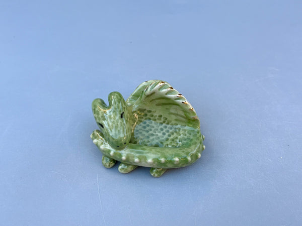 Tiny Guardian: Dragon Figurine Ceramic Sculpture with 22kt gold