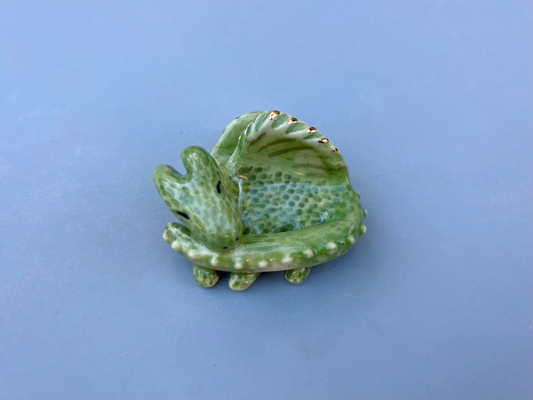 Tiny Guardian: Dragon Figurine Ceramic Sculpture with 22kt gold