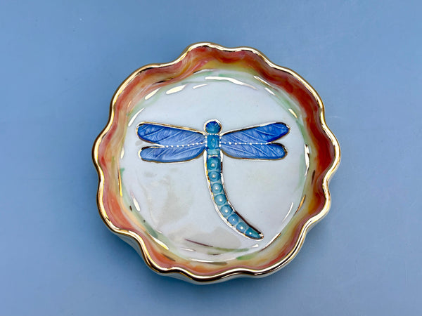 Dragonfly, Ceramic Dish with Gold Accent