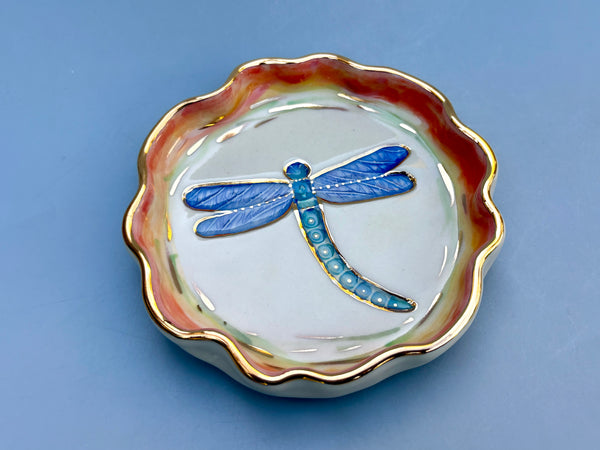 Dragonfly, Ceramic Dish with Gold Accent