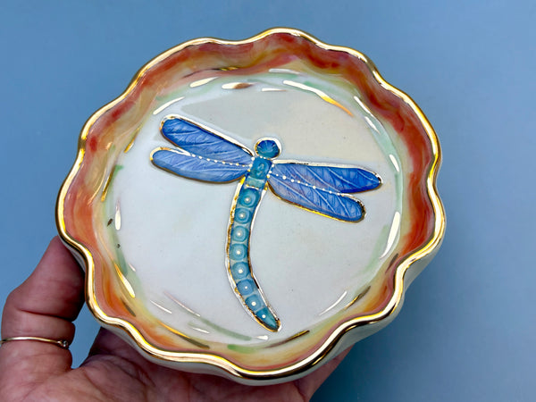 Dragonfly, Ceramic Dish with Gold Accent