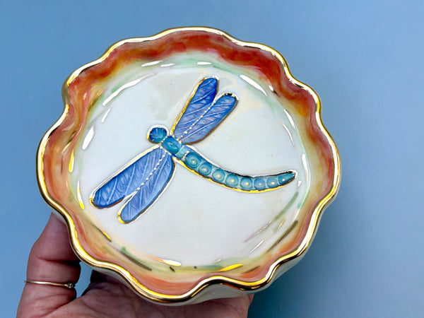 Dragonfly, Ceramic Dish with Gold Accent