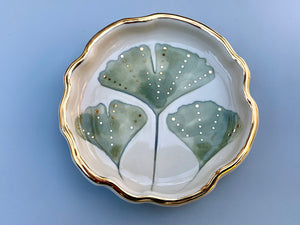 Ginkgo Leaf Ring Dish with Gold Accent