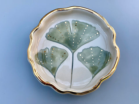 Ginkgo Leaf Ring Dish with Gold Accent