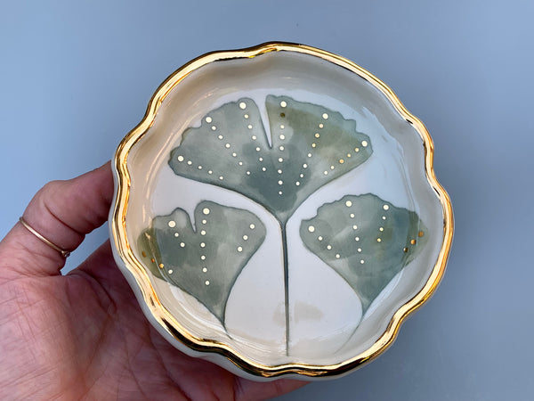 Ginkgo Leaf Ring Dish with Gold Accent