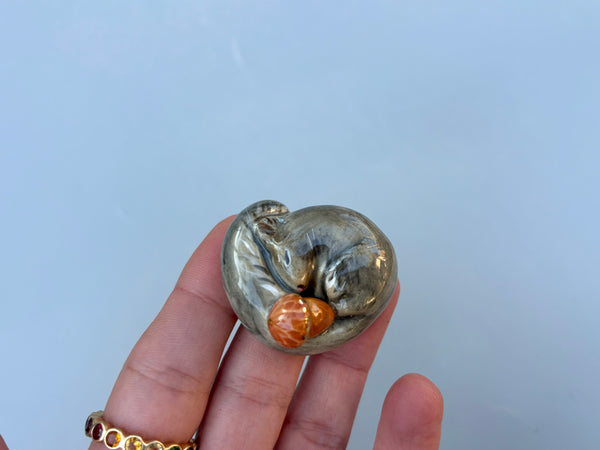 Tiny Guardian: Squirrel Figurine Ceramic Sculpture with 22kt gold - Vuvu Ceramics