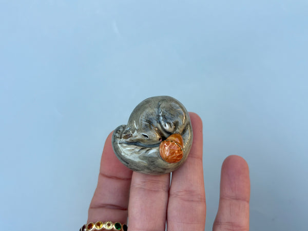 Tiny Guardian: Squirrel Figurine Ceramic Sculpture with 22kt gold - Vuvu Ceramics