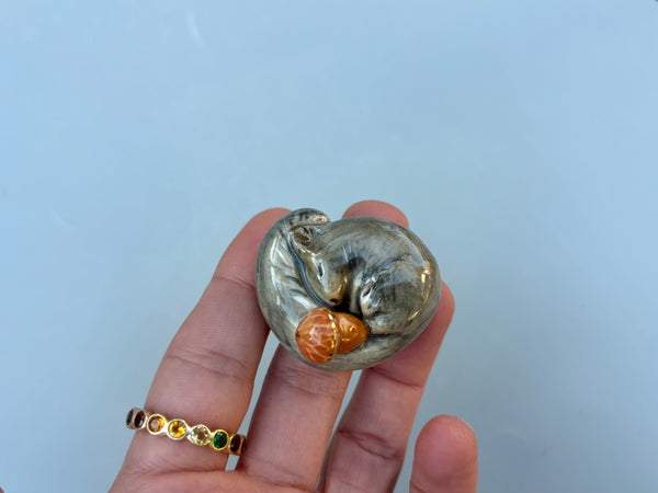 Tiny Guardian: Squirrel Figurine Ceramic Sculpture with 22kt gold - Vuvu Ceramics