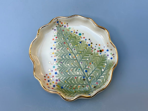 Christmas Tree Jewelry Holder, Ceramic Dish with Gold Accents