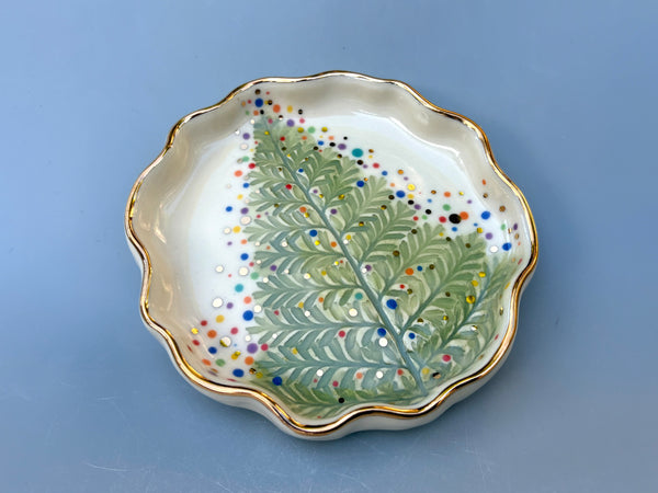 Christmas Tree Jewelry Holder, Ceramic Dish with Gold Accents