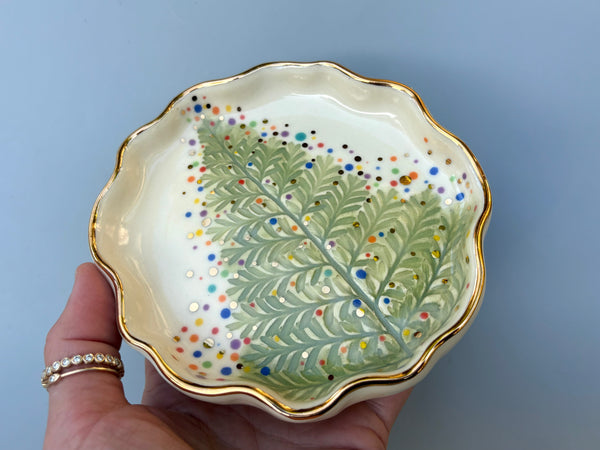 Christmas Tree Jewelry Holder, Ceramic Dish with Gold Accents
