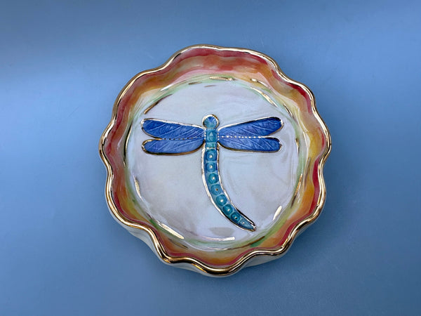 Dragonfly, Ceramic Dish with Gold Accent