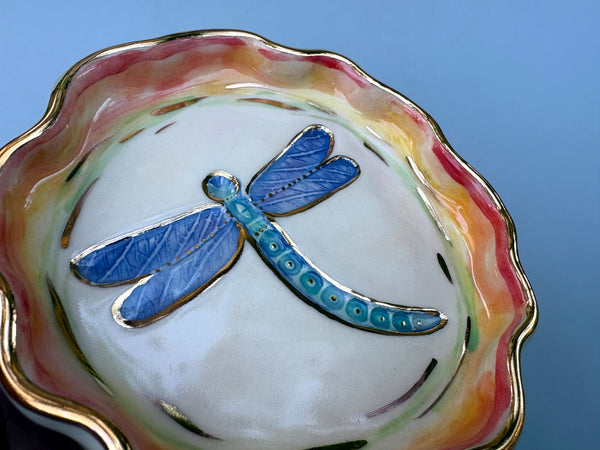 Dragonfly, Ceramic Dish with Gold Accent