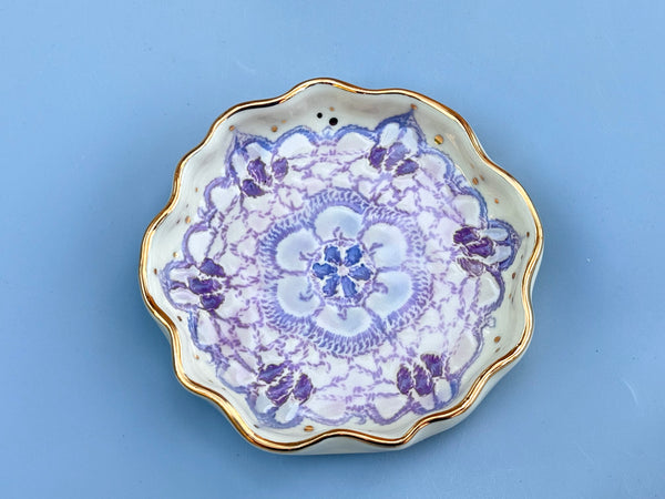 Purple Snowflake Ceramic Jewelry Dish with Gold Accents