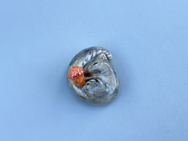 Tiny Guardian: Squirrel Figurine Ceramic Sculpture with 22kt gold - Vuvu Ceramics