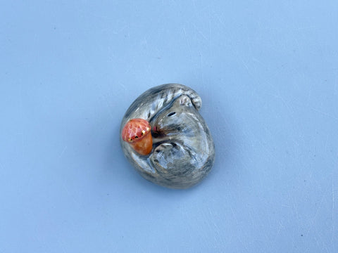 Tiny Guardian: Squirrel Figurine Ceramic Sculpture with 22kt gold