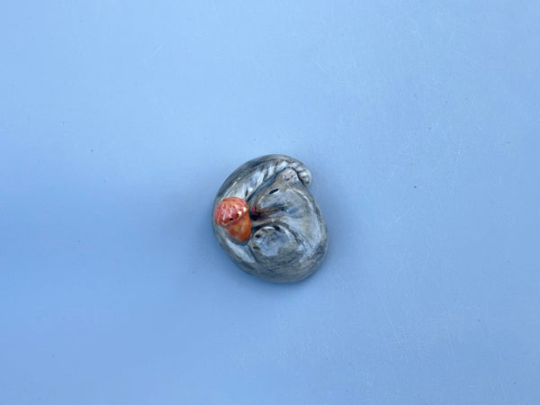 Tiny Guardian: Squirrel Figurine Ceramic Sculpture with 22kt gold - Vuvu Ceramics