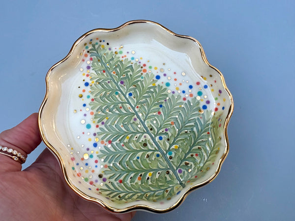 Christmas Tree Jewelry Holder, Ceramic Dish with Gold Accents