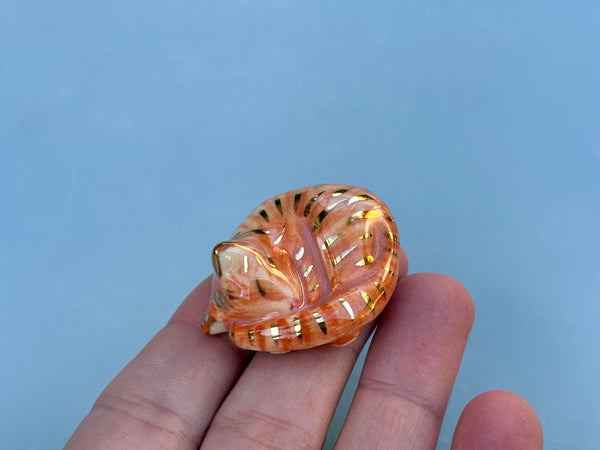 Tiny Guardian: Ginger Tabby Cat Figurine Ceramic Sculpture with 22kt gold