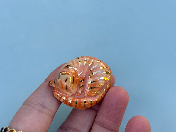Tiny Guardian: Ginger Tabby Cat Figurine Ceramic Sculpture with 22kt gold