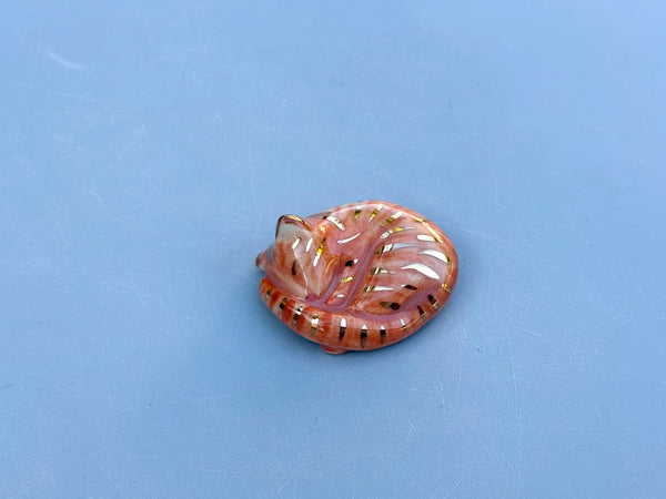 Tiny Guardian: Ginger Tabby Cat Figurine Ceramic Sculpture with 22kt gold