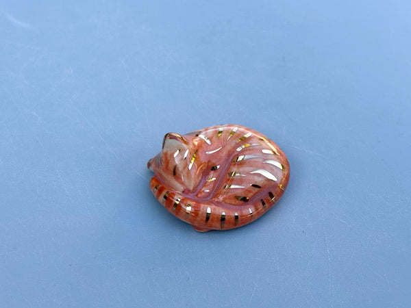 Tiny Guardian: Ginger Tabby Cat Figurine Ceramic Sculpture with 22kt gold
