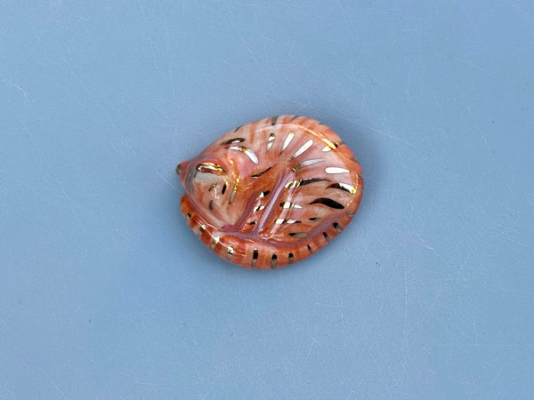 Tiny Guardian: Ginger Tabby Cat Figurine Ceramic Sculpture with 22kt gold