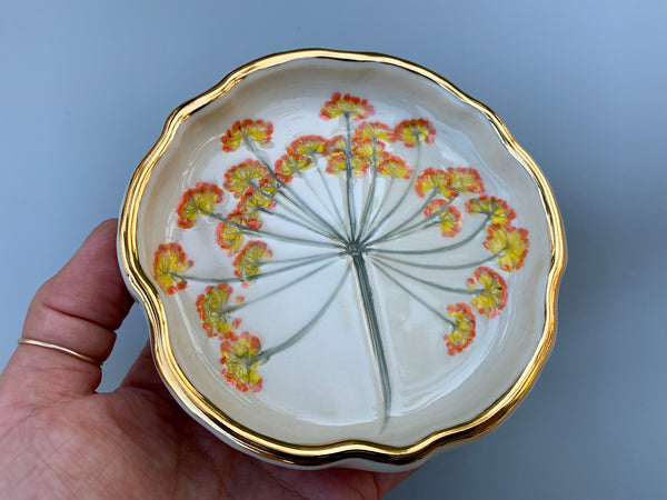 Fennel Jewelry Holder, Ceramic Dish with Flower Imprint - Vuvu Ceramics