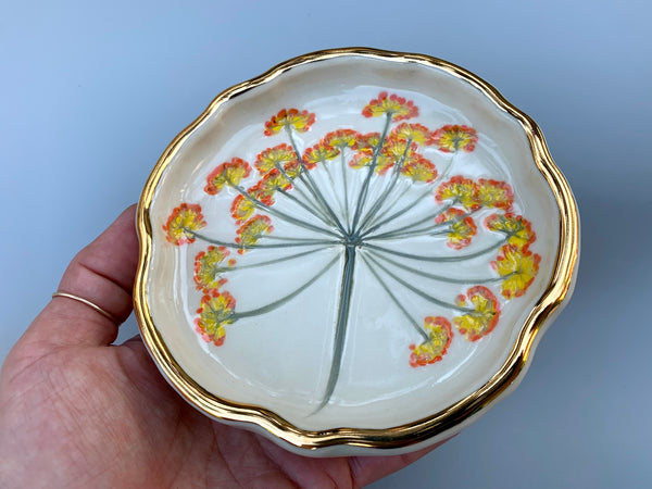 Fennel Jewelry Holder, Ceramic Dish with Flower Imprint - Vuvu Ceramics