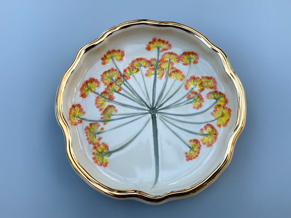 Fennel Jewelry Holder, Ceramic Dish with Flower Imprint - Vuvu Ceramics