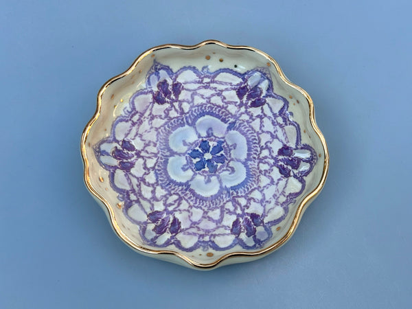 Amethyst Snowflake Jewelry Holder, Ceramic Dish with Gold Accents
