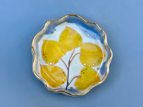 Sparkling Golden Aspen Jewelry Holder, Ceramic Dish with Gold Accents - Vuvu Ceramics