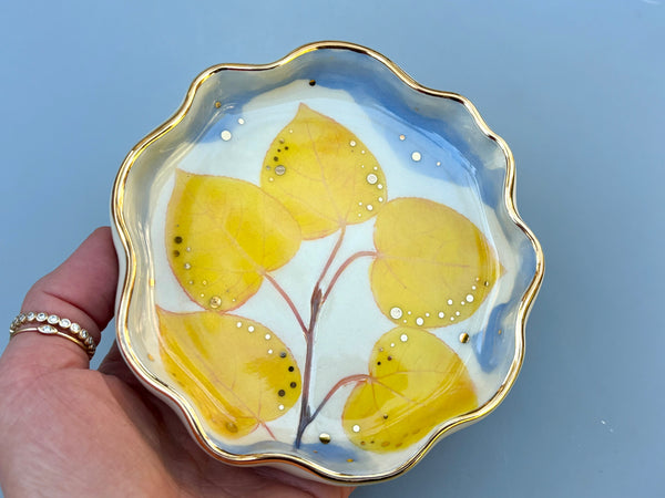 Sparkling Golden Aspen Jewelry Holder, Ceramic Dish with Gold Accents - Vuvu Ceramics