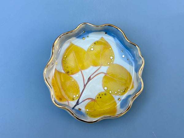 Sparkling Golden Aspen Jewelry Holder, Ceramic Dish with Gold Accents - Vuvu Ceramics