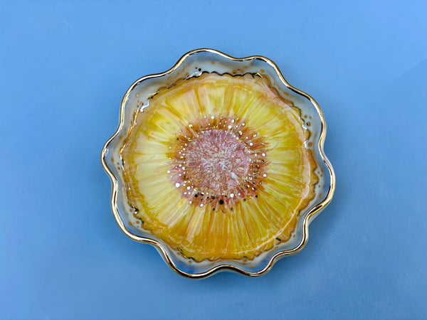 Sparkling Sunflower Jewelry Holder,  Ceramic Dish with Gold Accents